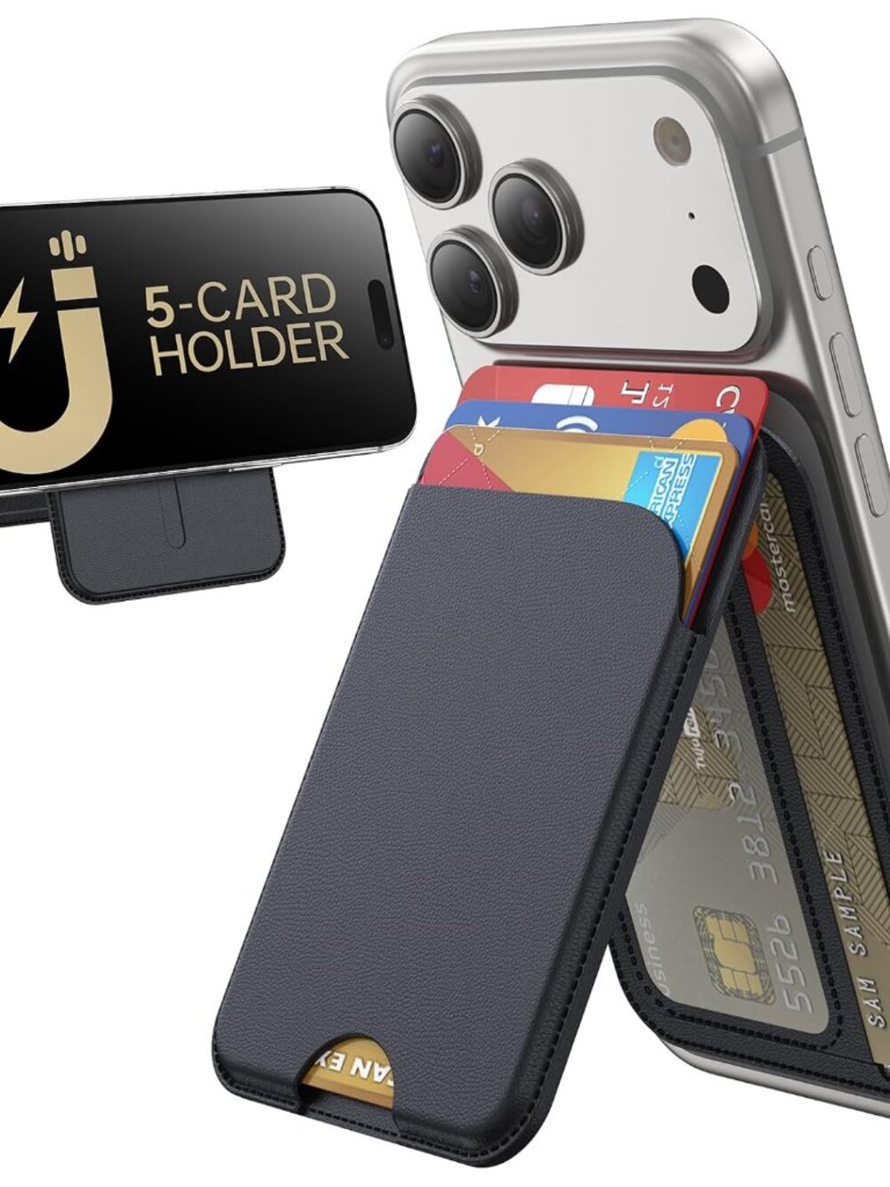 for MagSafe Wallet, 5-Card Holder with Stand for Phone Case